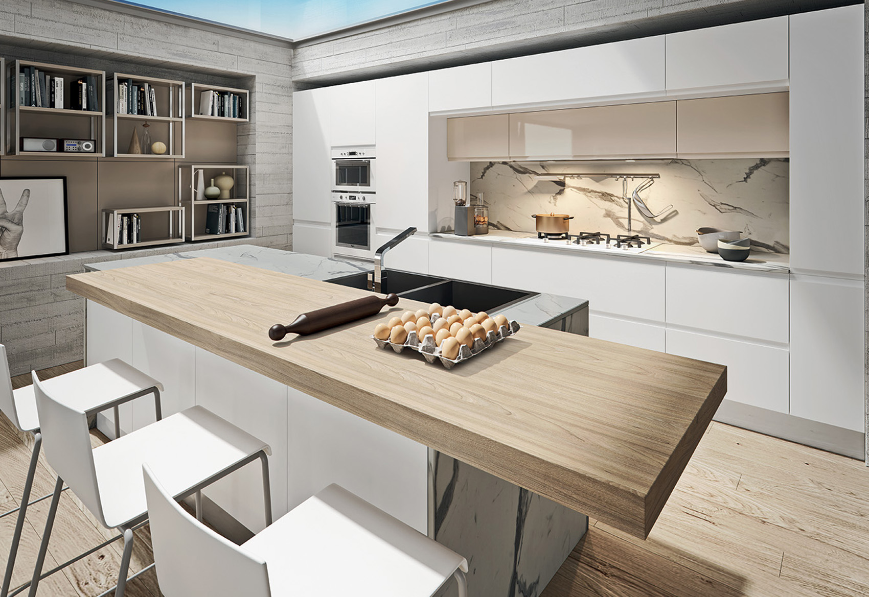 Colombini Casa Cucina Moderna Pura Isola Legno E Marmo