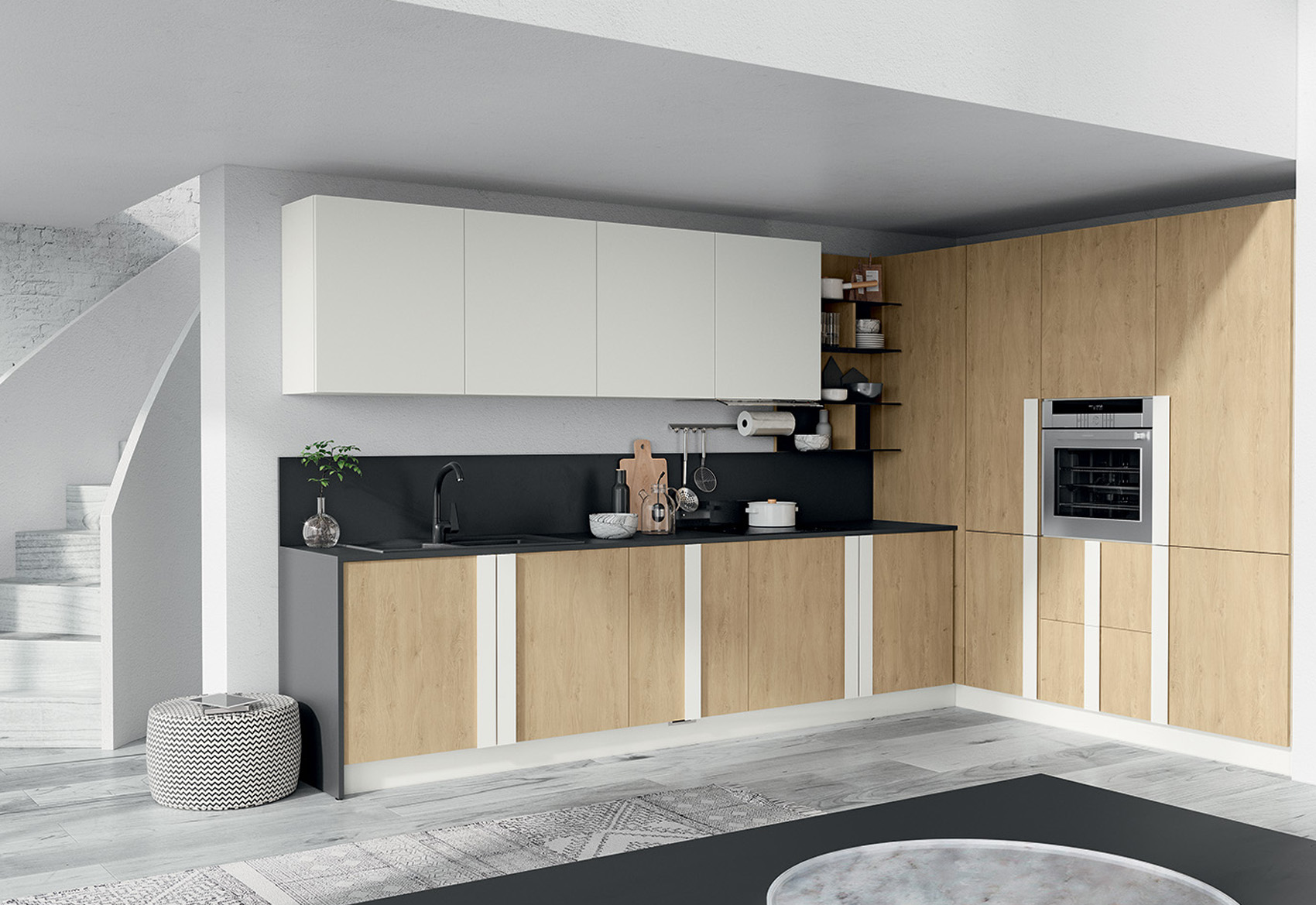 Colombini Casa Cucina Moderna Quadra Sportelli Legno Naturale