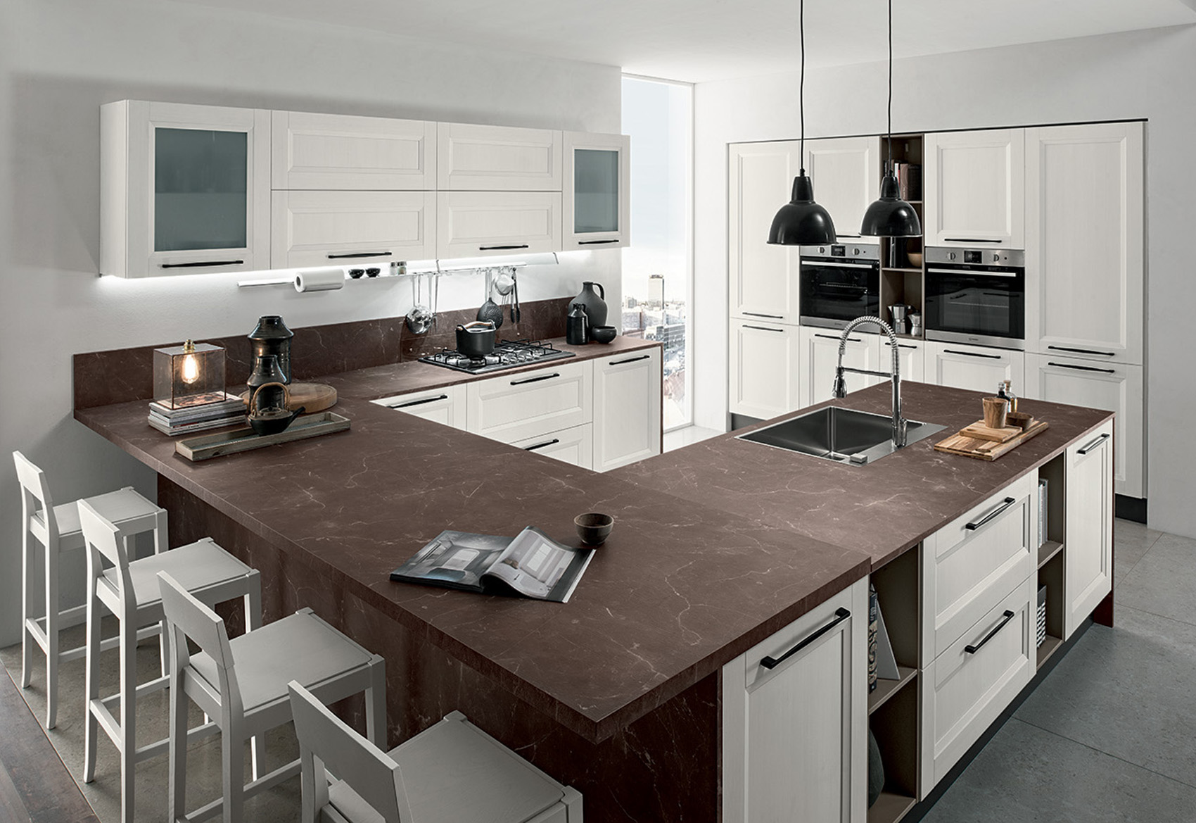 Colombini Casa Cucina Moderna Riviera Larice Bianco E Piano Scuro